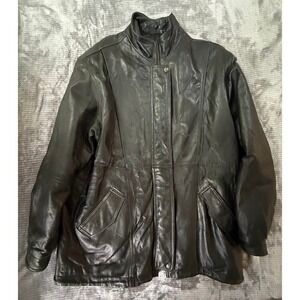 Izzi Leather Mens Black Full Zip Mid Length Coat Jacket Drawstring Waist Large